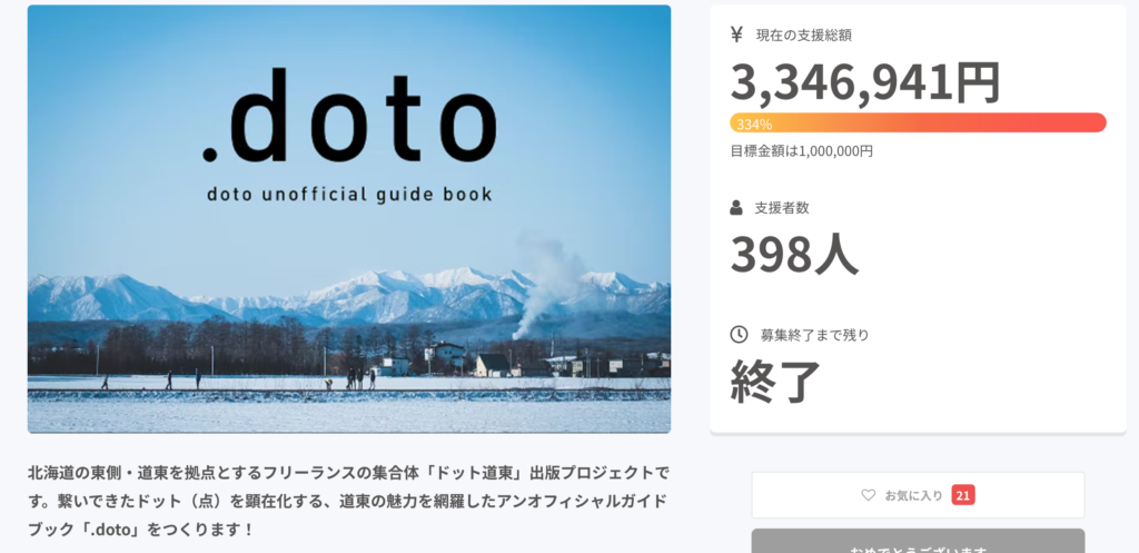 北海道で成功したクラウドファンディング、道東の点をつなぐ、アンオフィシャルガイド「.doto」を出版したい！